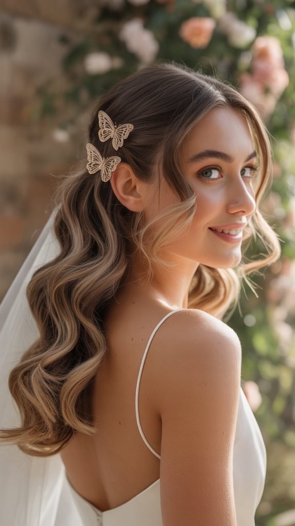 Butterfly Clip Half-Updo with Waves