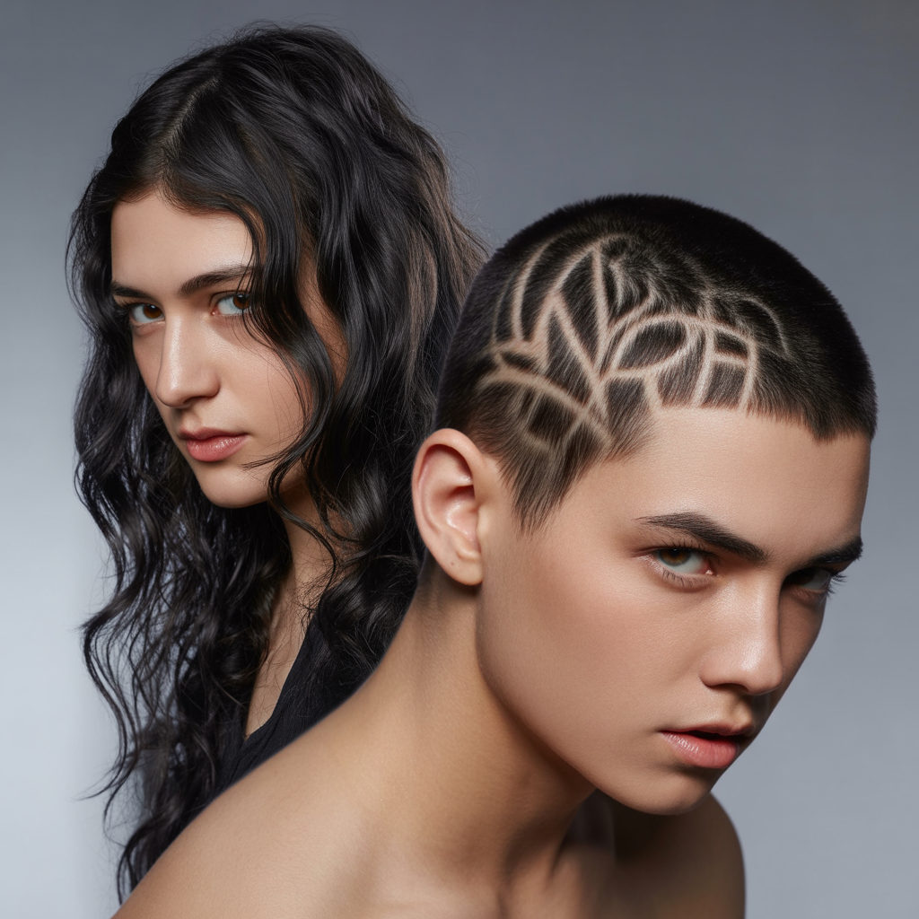 Long Hair to Buzz Cut with Design