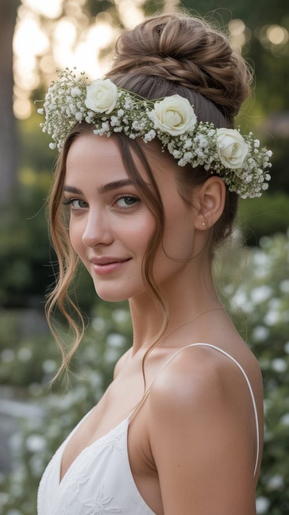 Romantic High Bun with Wavy Accents