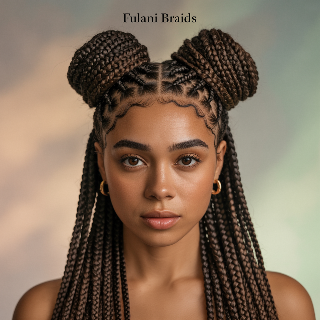  Fulani Braids with Two Braided Buns