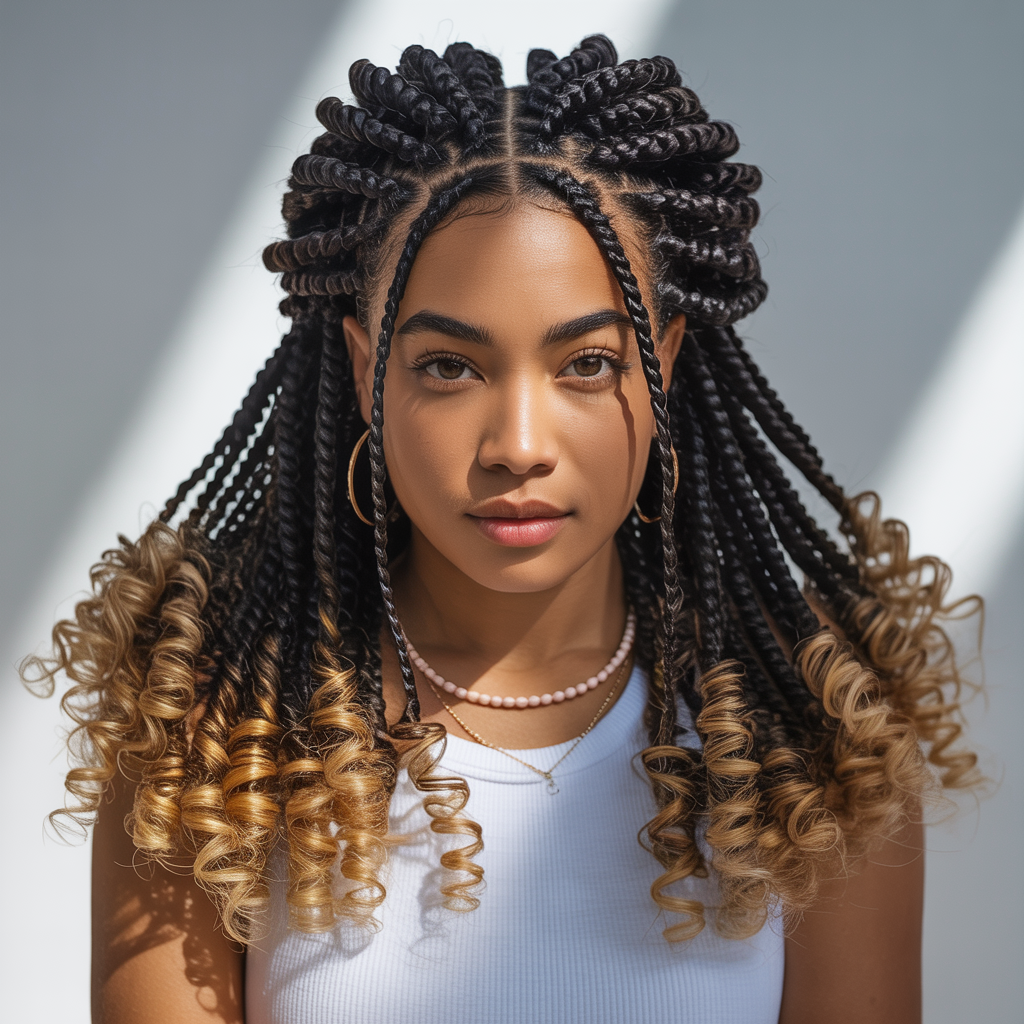 Quick Weave Fulani Braids with Curly Ends