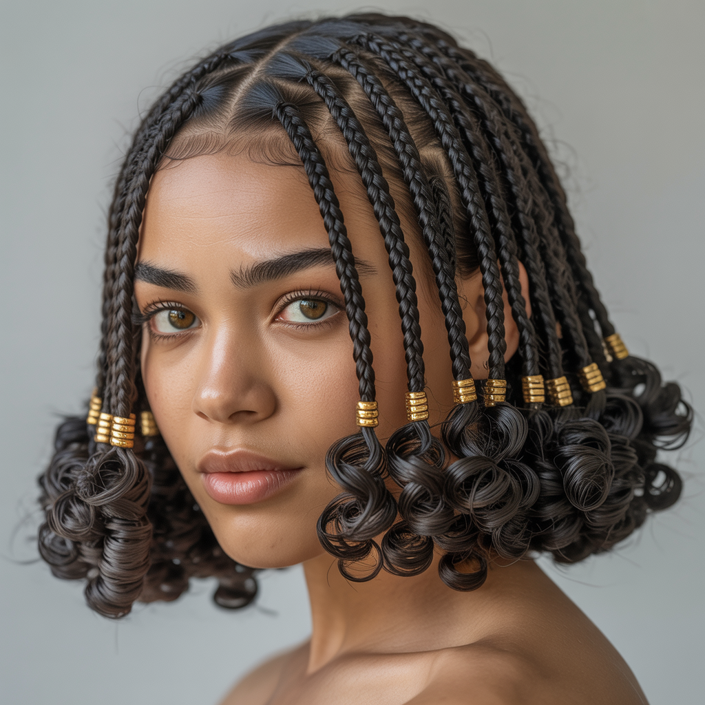 Quick Weave Fulani Braids Bob with Curly Ends