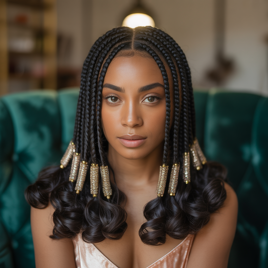 Fulani Braids with Loose Goddess Curls