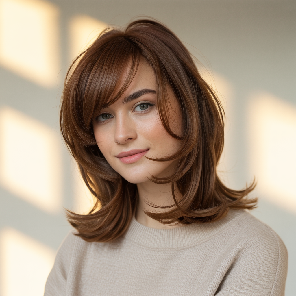 Side-Swept Bangs with Medium Layers