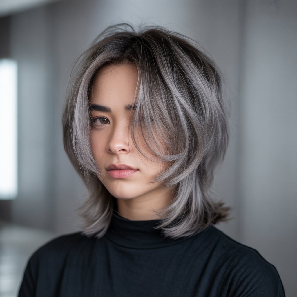Gray Blended Shag Cut