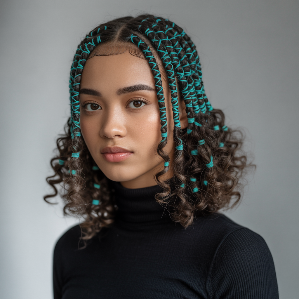 String-Wrapped Fulani Braids with Curls