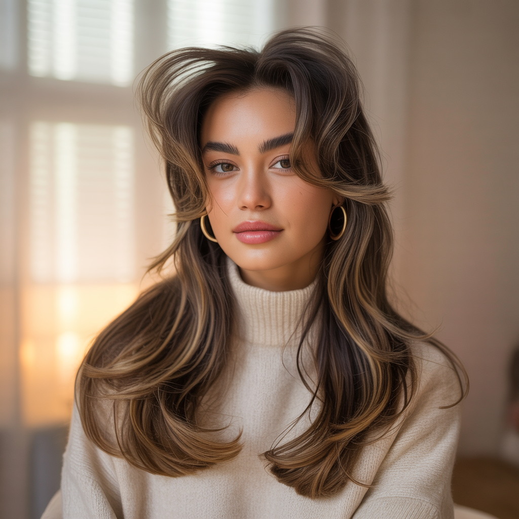 Textured Butterfly Cut with Side Bangs