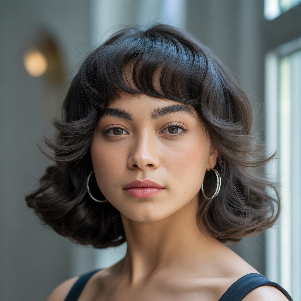 Feathered Butterfly Cut with Arched Curtain Bangs