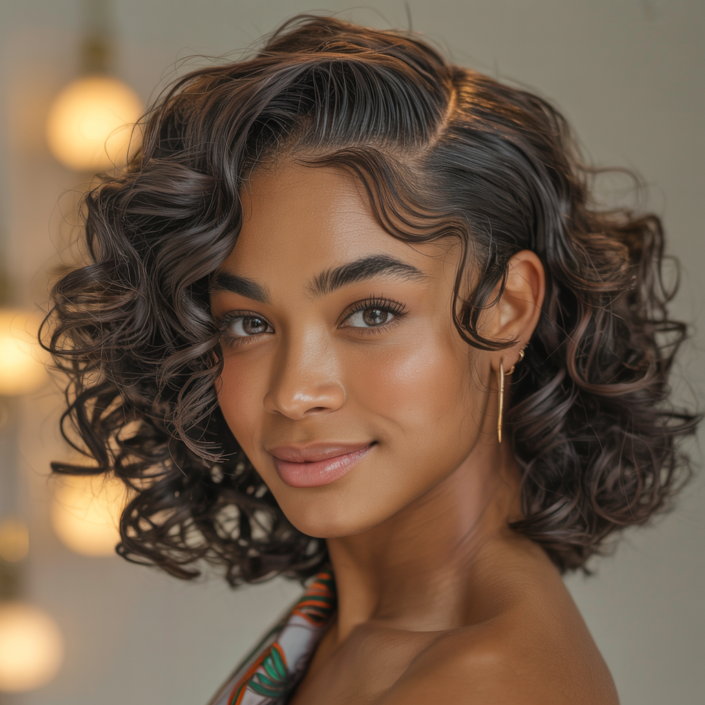 Curly Bob with Side Part
