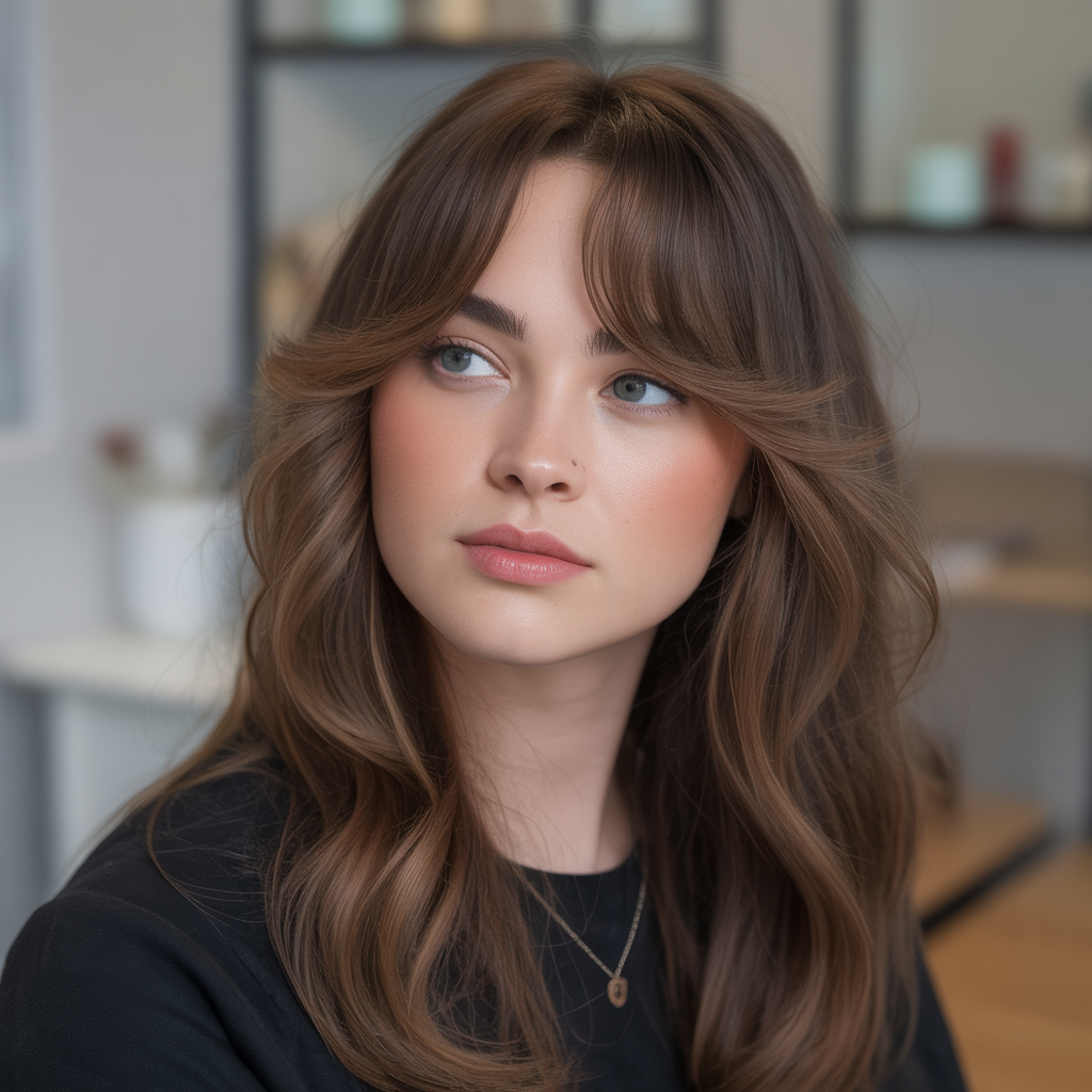  Butterfly Cut with Side-Parted Bangs