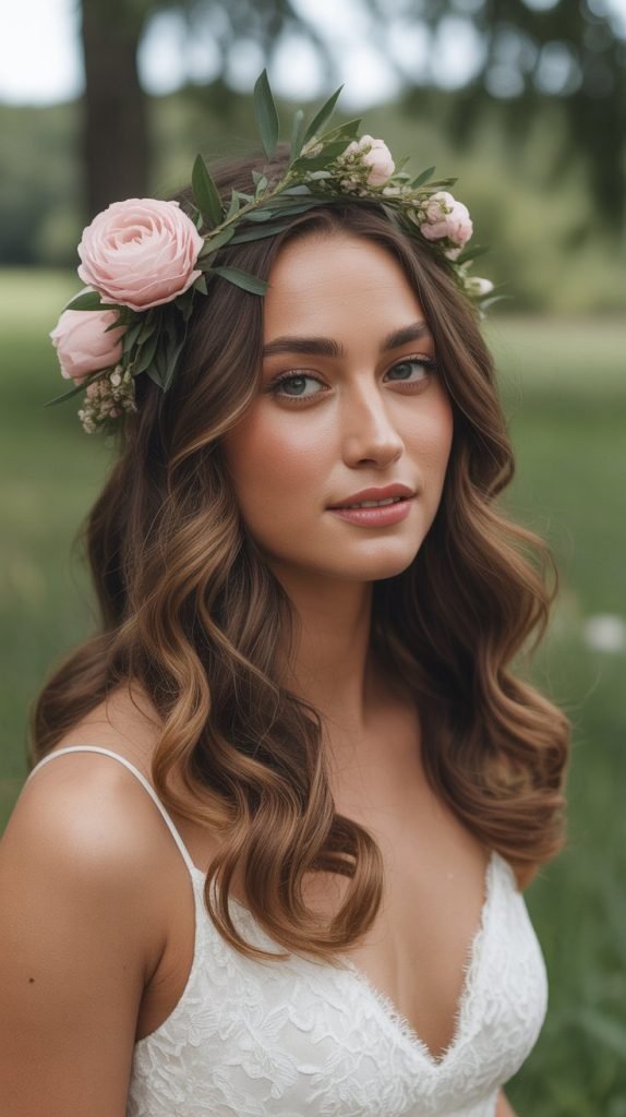  Loose Waves with Floral Crown