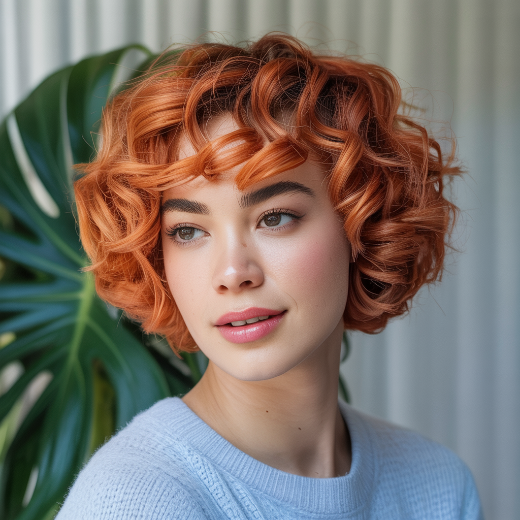 Short Curly Cut with Side Bangs