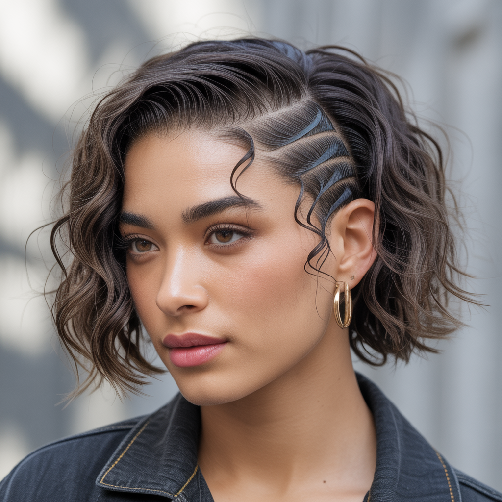 Short Wet Waves with Faux Undercut