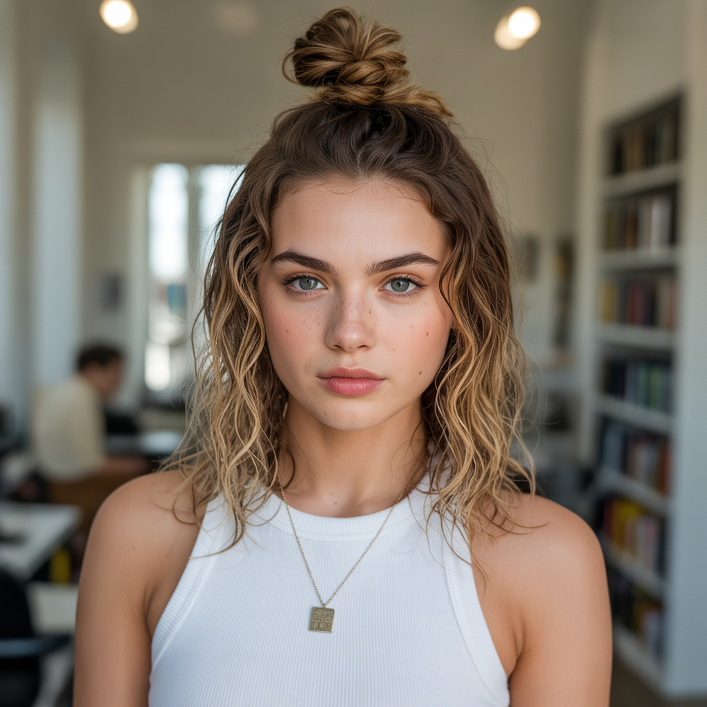  Side Part Top Knot with Waves