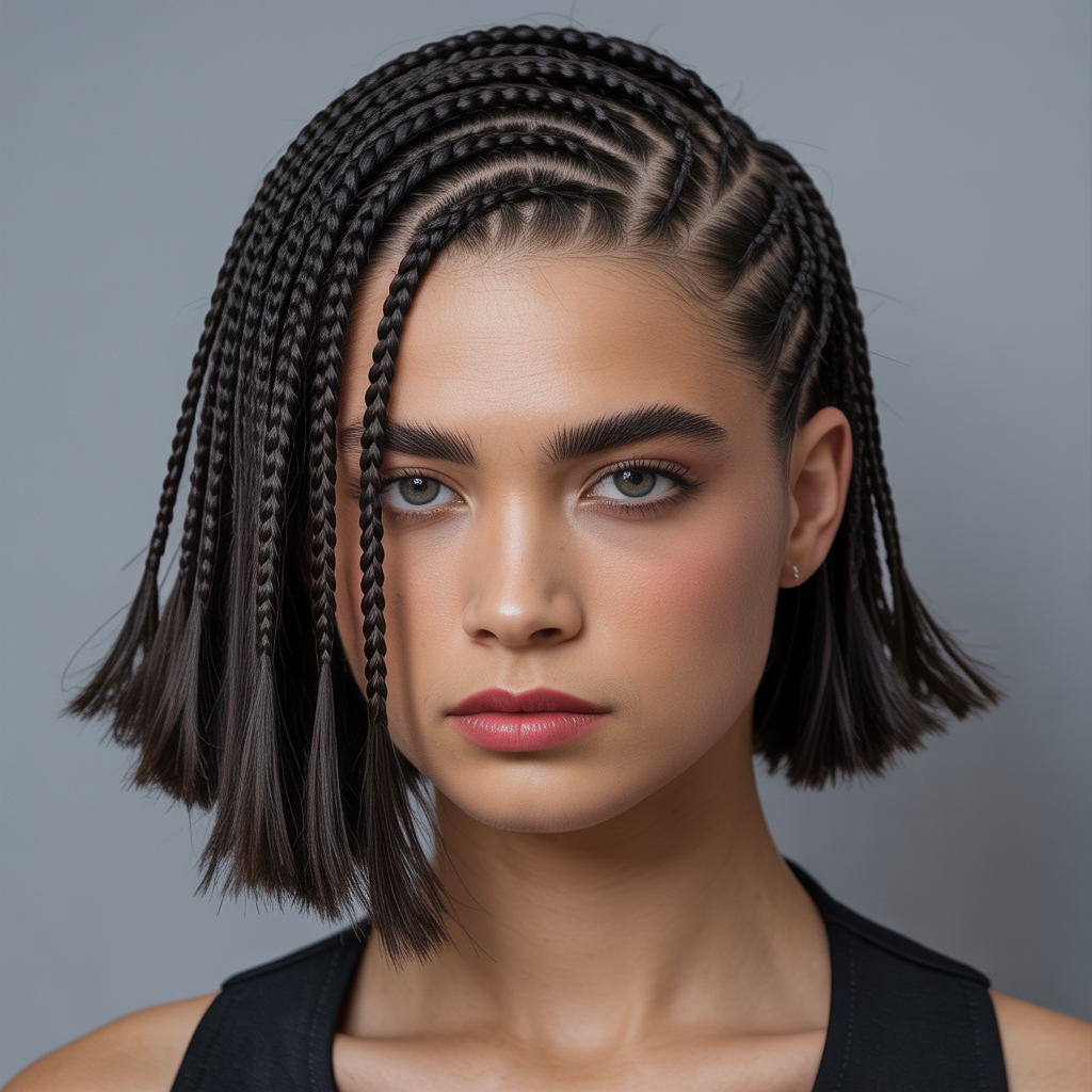 Asymmetrical Bob Side Part Braids