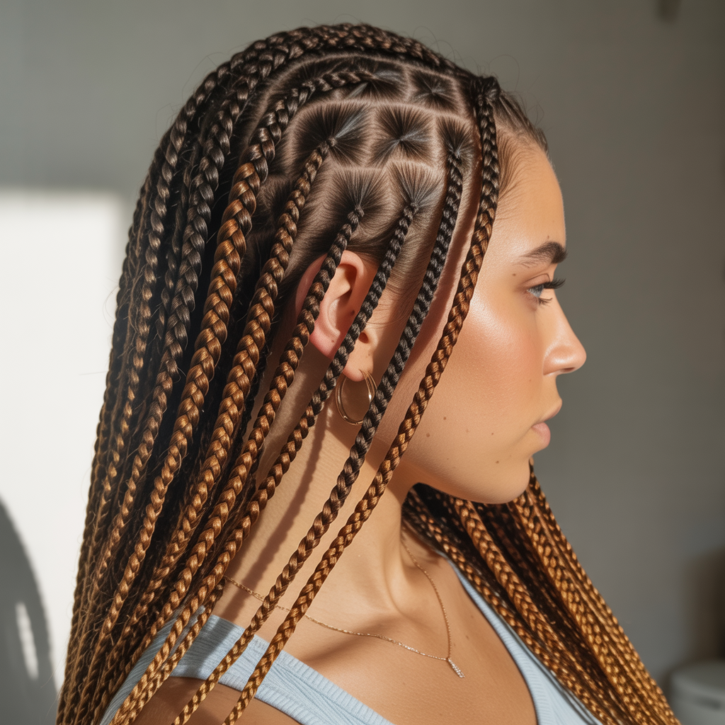 Long Highlighted Side Part Braids