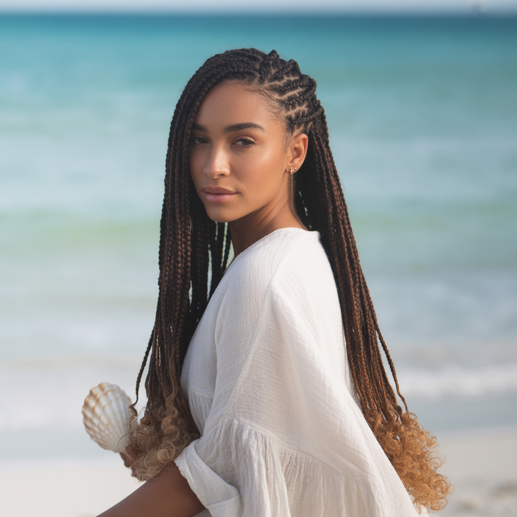 Long Side Part Braids with Beach Wave Ends