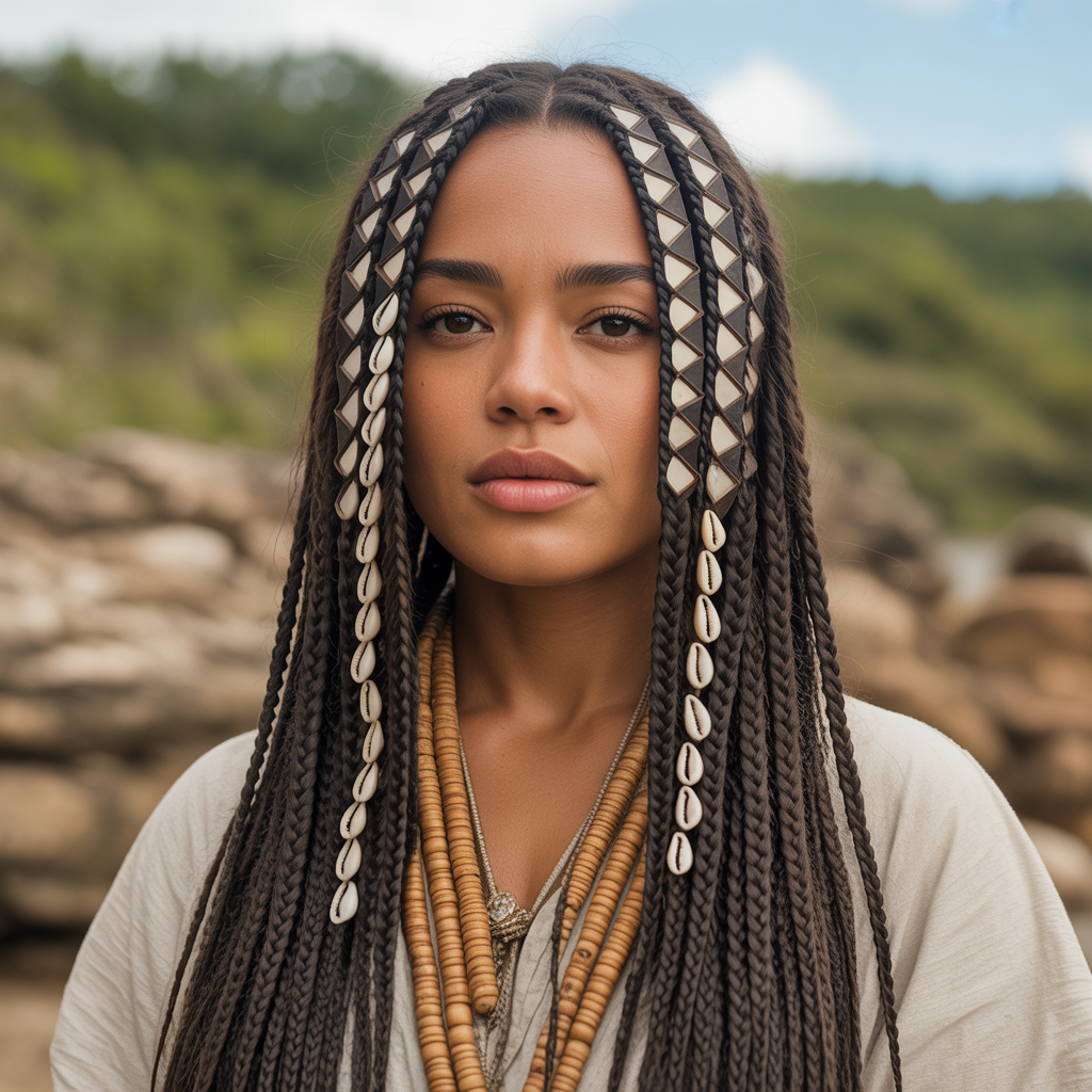 Long Tribal Pattern Side Part Braids