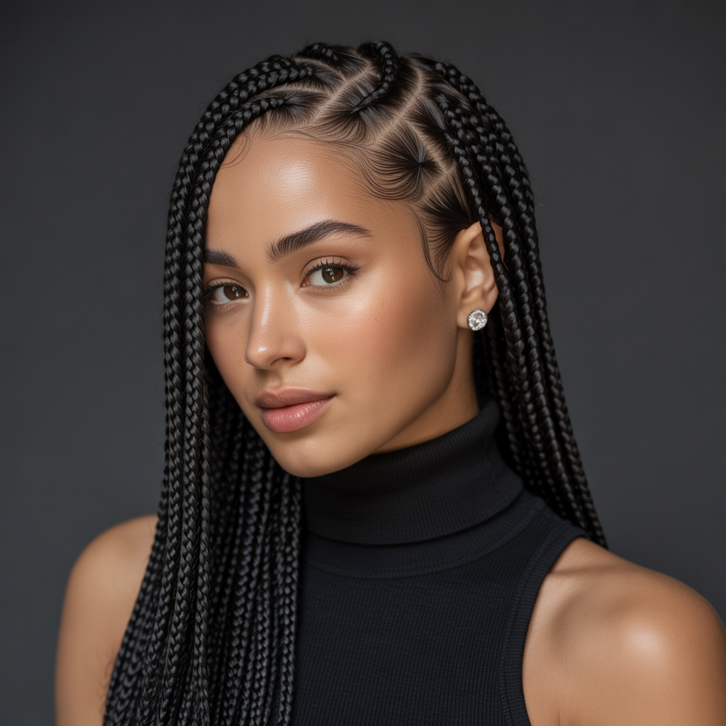 Sleek Side Part Box Braids with High Shine