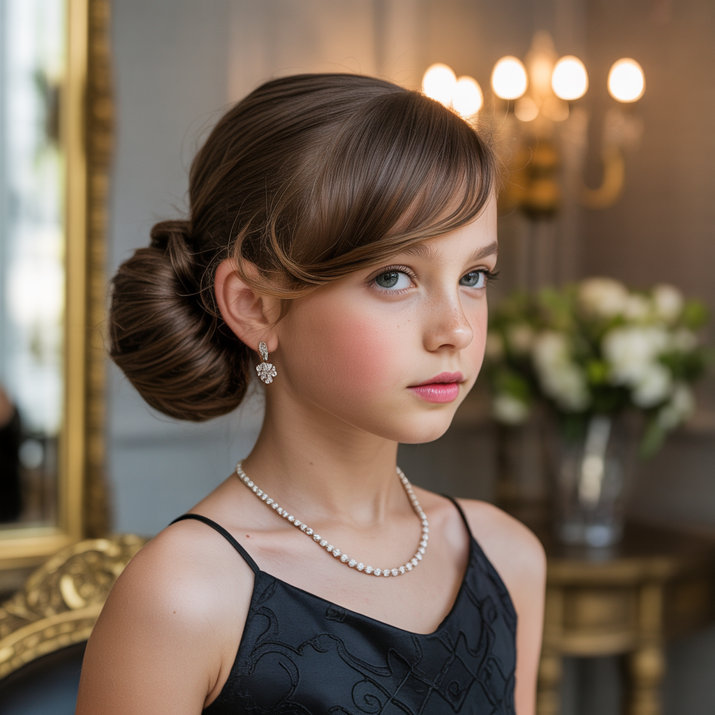 Textured Low Bun with Side-Swept Bangs