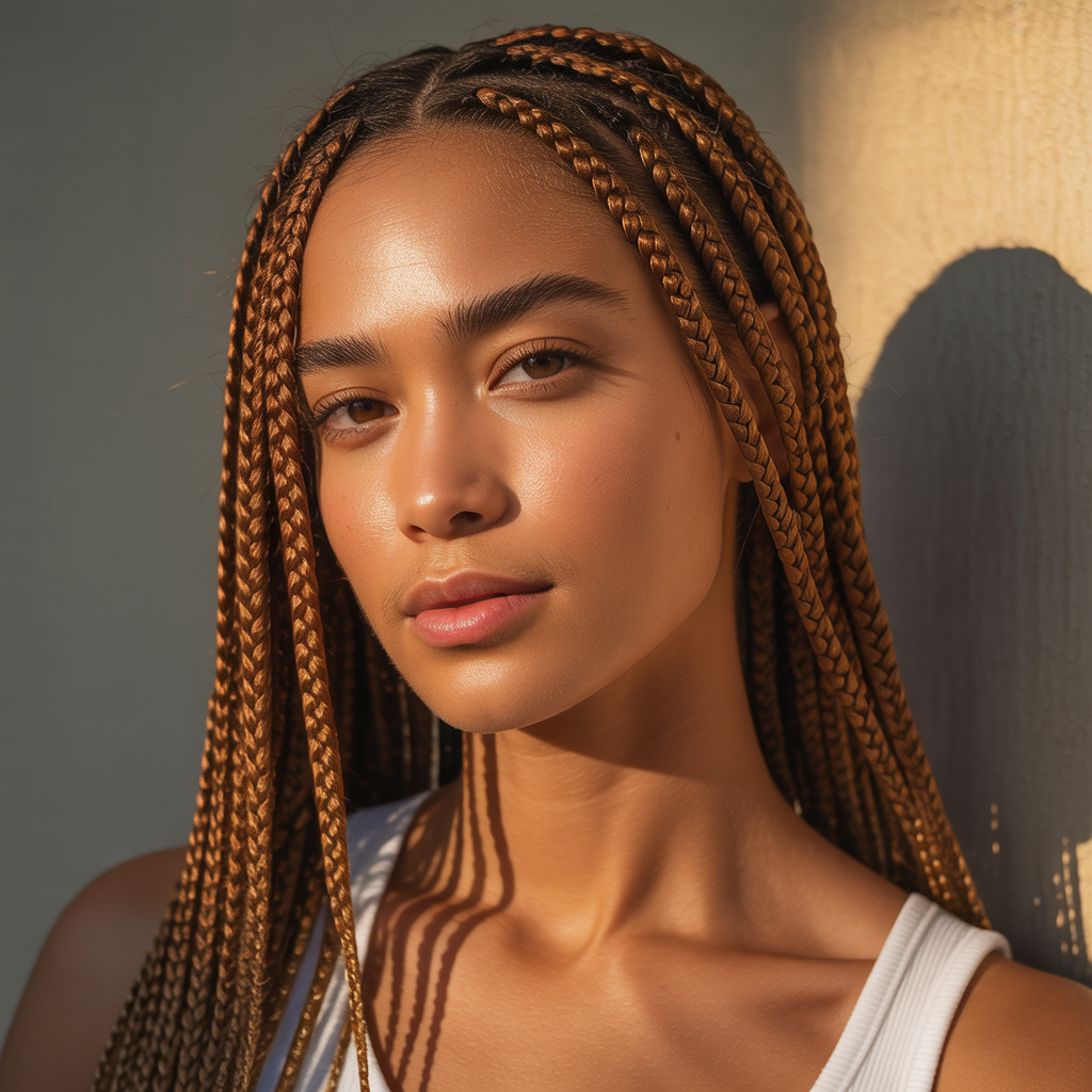 Honey Highlighted Side Part Braids