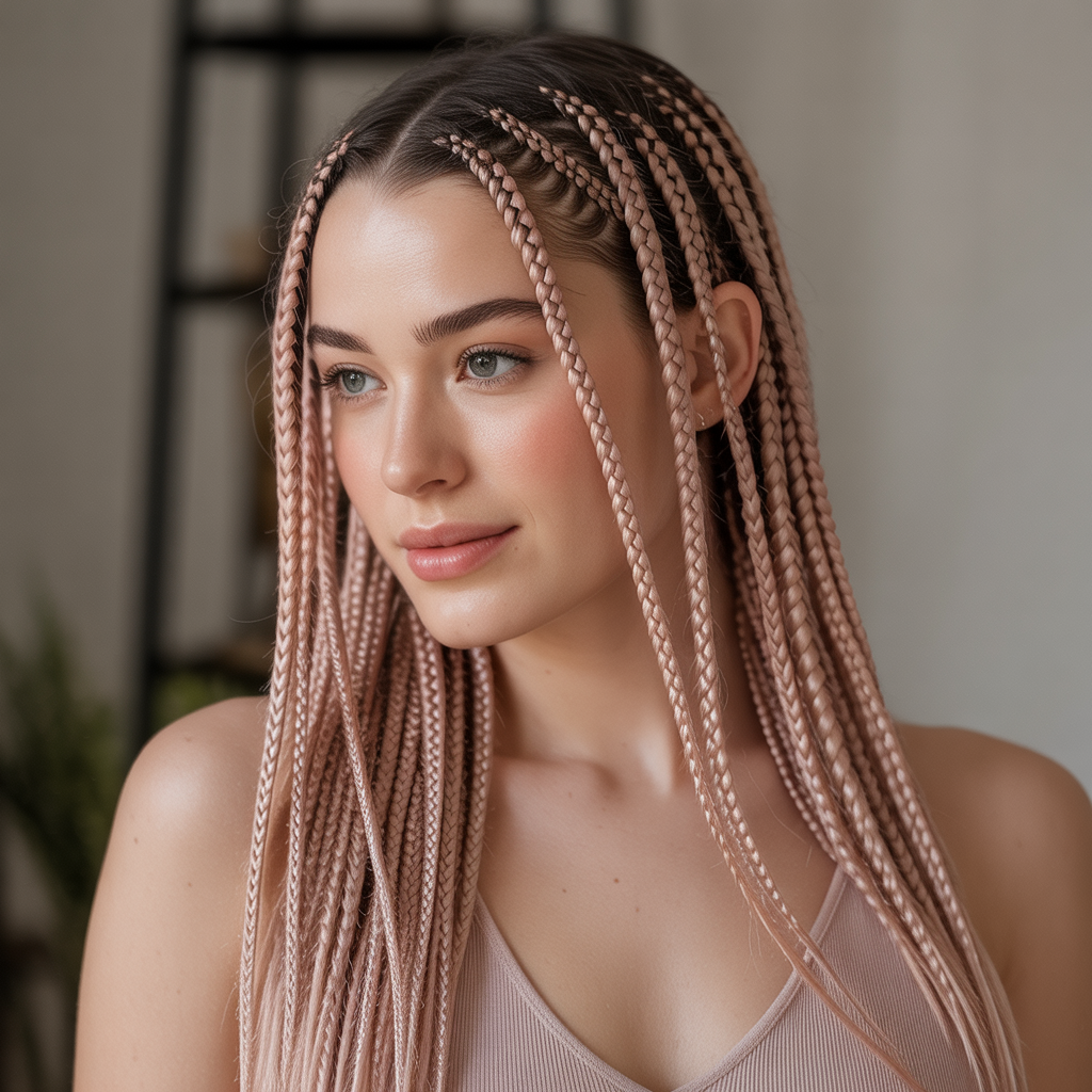 Rose Gold Side Part Braids