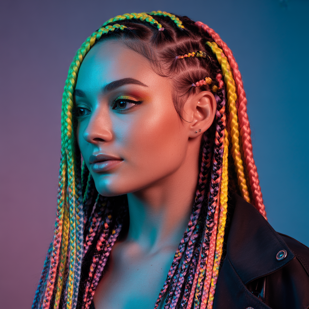 Rainbow Side Part Braids