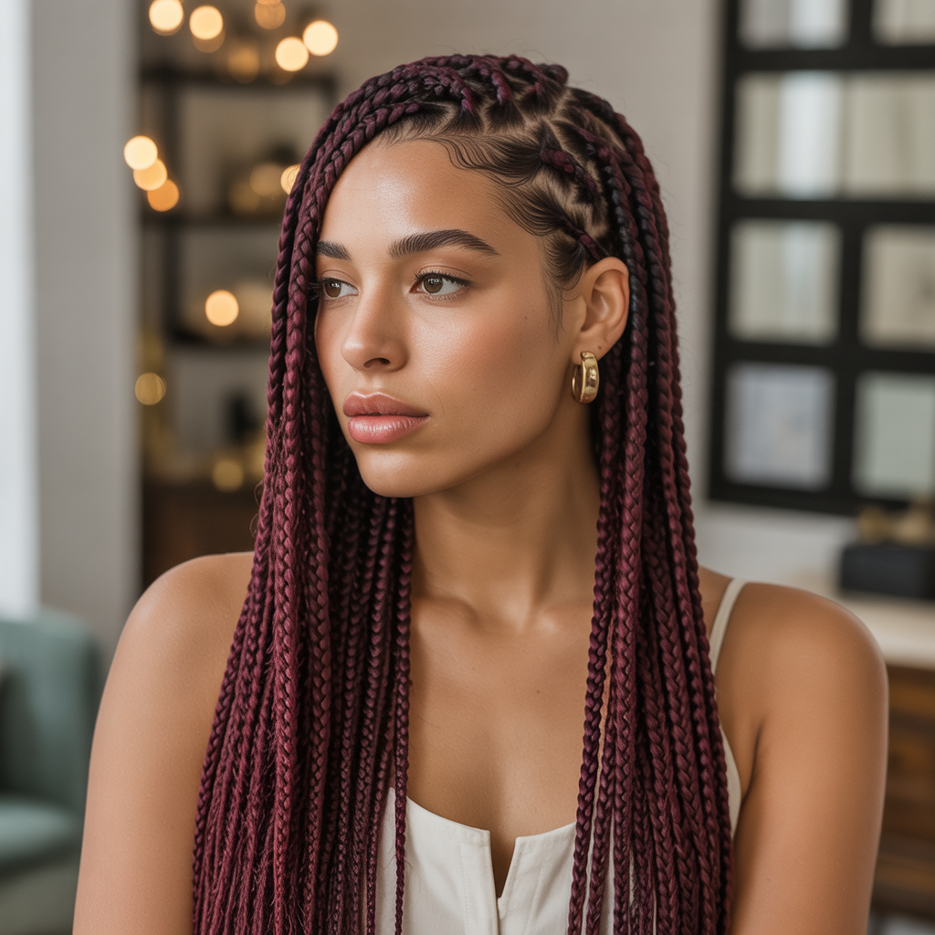 Burgundy Side Part Braids