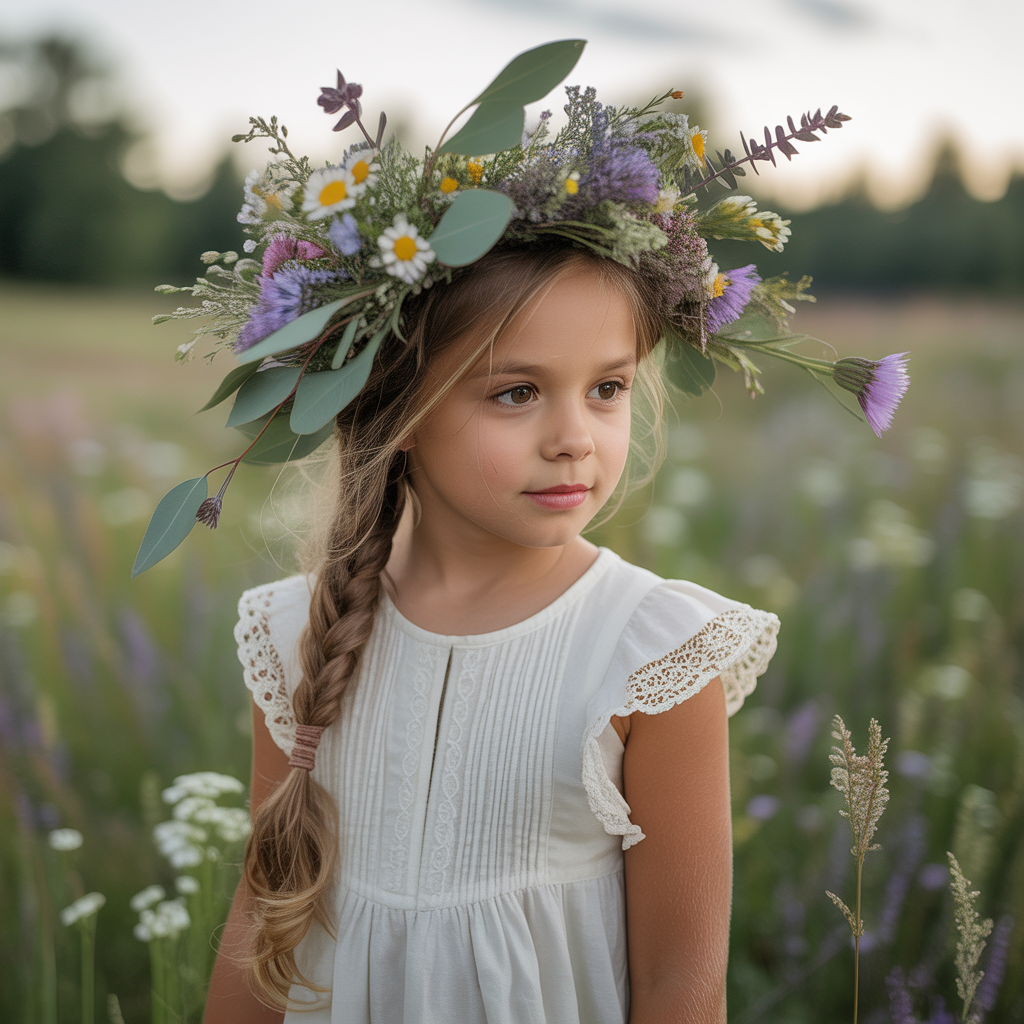 Messy Side Braid with Floral Crown
