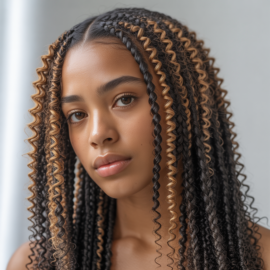 Crimped Texture Side Part Braids