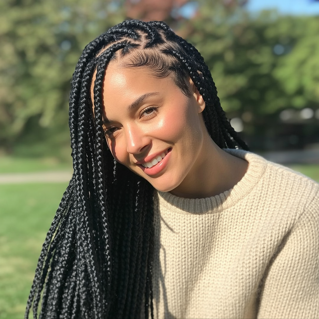 Natural Textured Side Part Box Braids