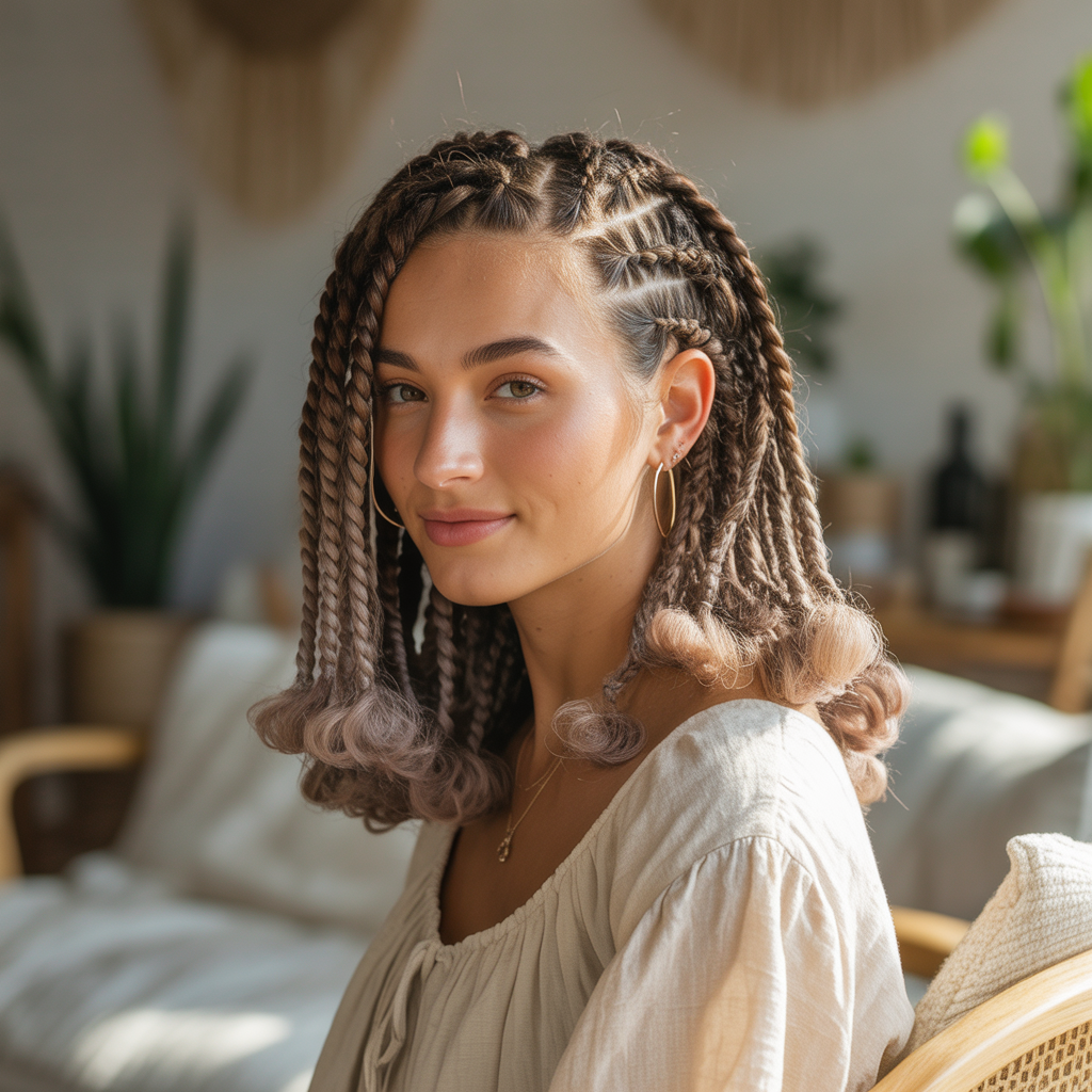 Fuzzy Texture Side Part Braids