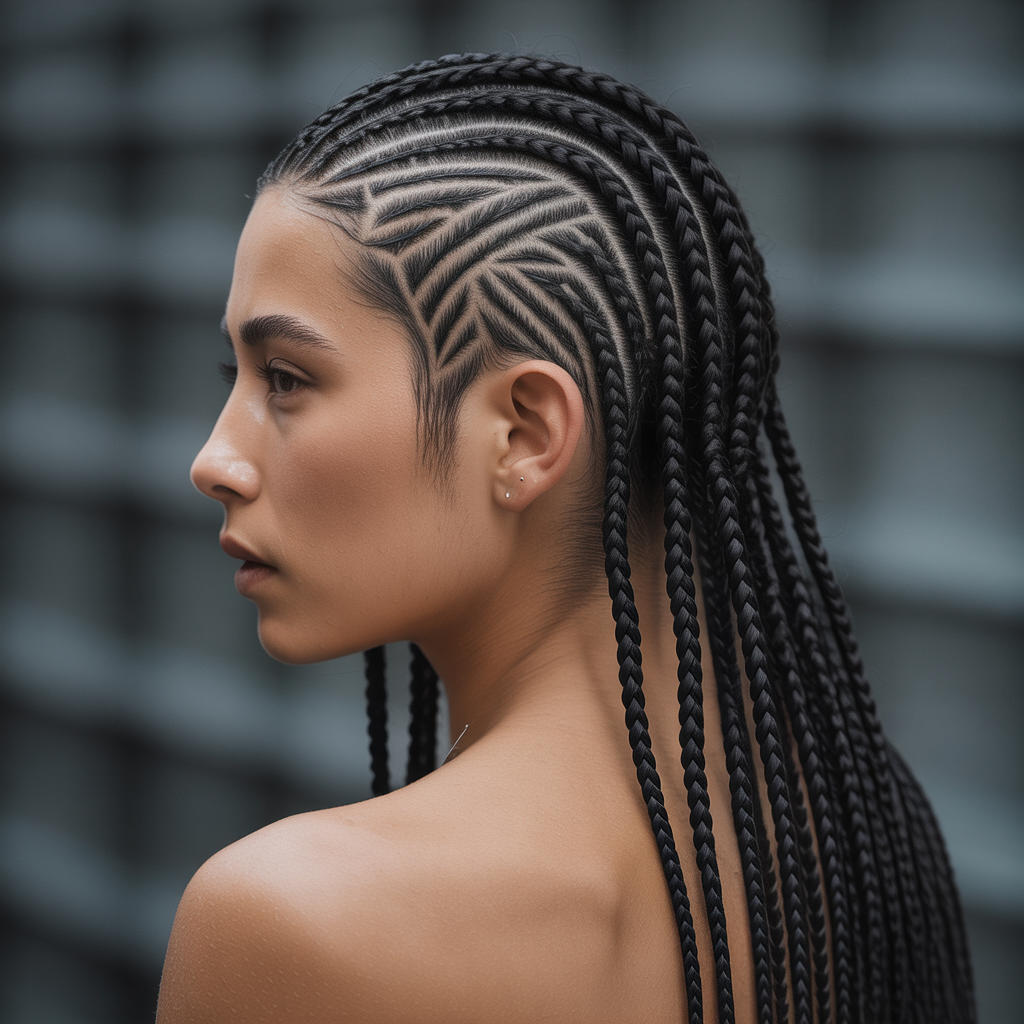 Side Part Braids with Shaved Undercut Designs