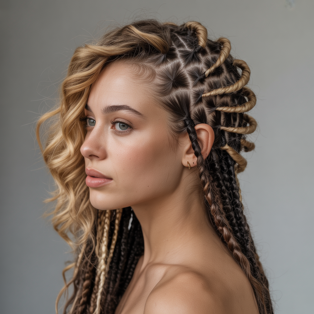 Mixed Media Side Part Braids