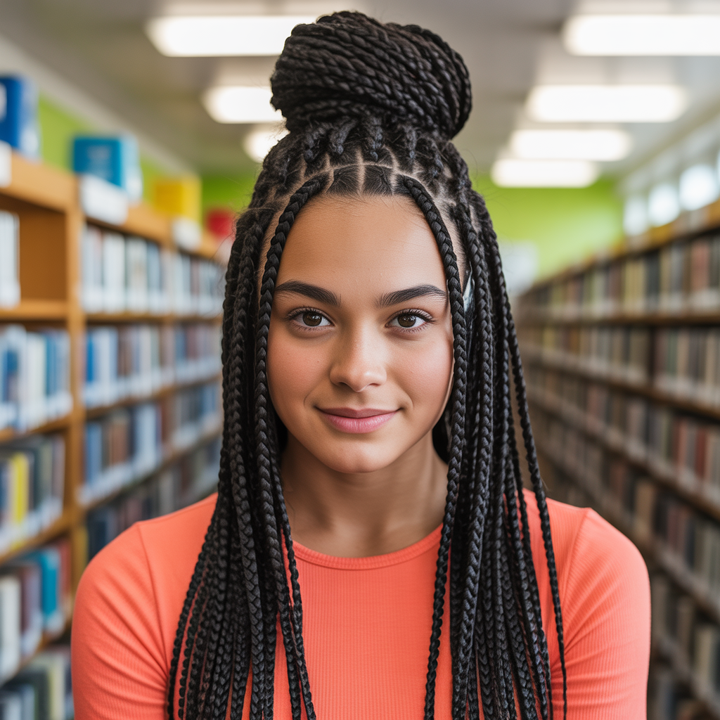 Box Braids in a Top Knot