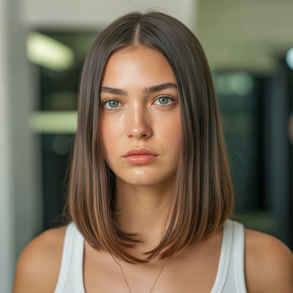 Middle-Parted Medium Straight Cut