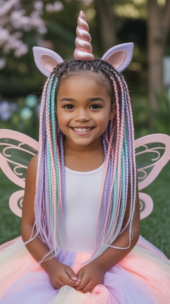 Pastel Rainbow Side Part Braids