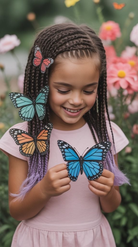 Side Part Braids with Butterfly Clips