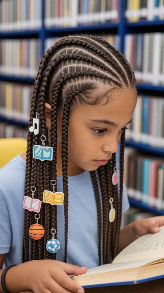 Side Part Braids with Charm Dangles