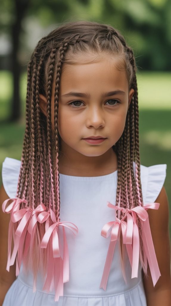 Side Part Braids with Hair Ribbons