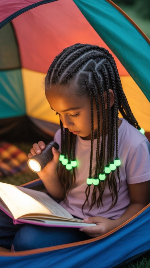 Side Part Braids with Glow-in-the-Dark Beads