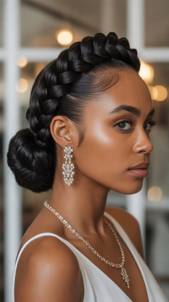 Low Bun with Crown Braid