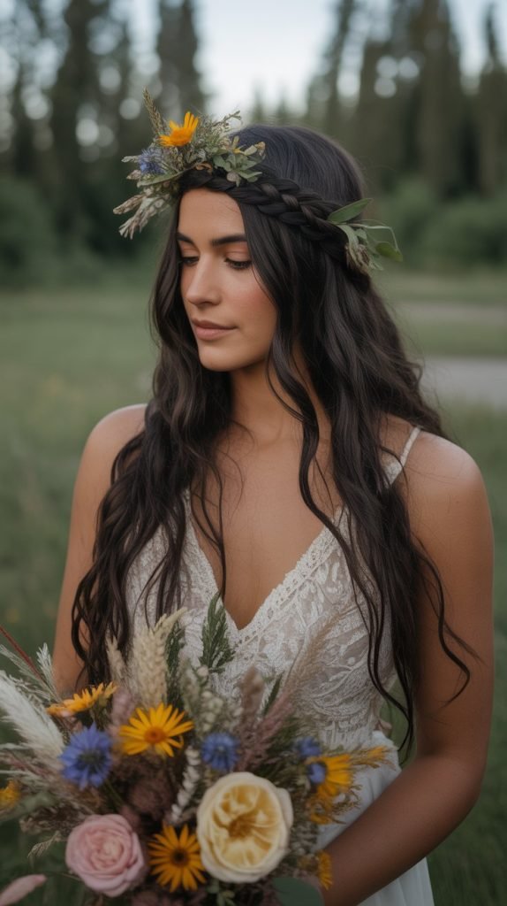 Crown Braid with Loose Hair