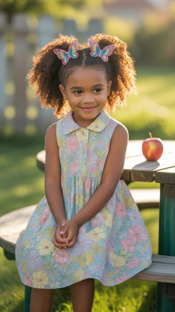 Curly Half-Up with Colorful Clips