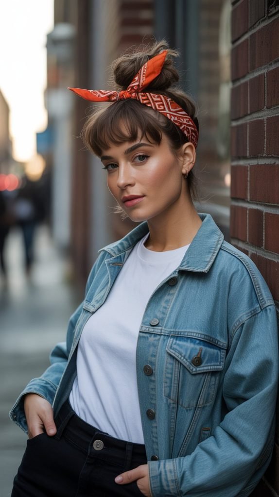  Messy Bun with Bandana Bow