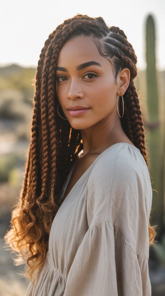Classic Boho Side Part with Loose Textured Braids