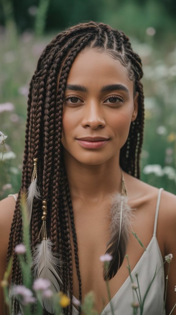  Boho Side Part Braids with Flowing Side Cascade