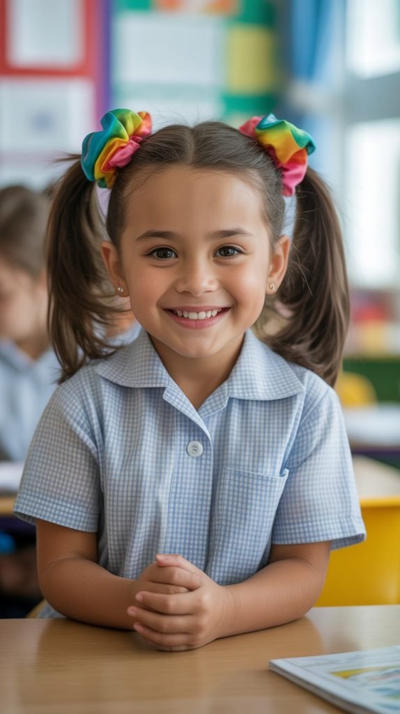 Classic Pigtails with Colorful Scrunchies