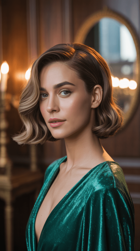 Wavy Bob with Side-Swept Curtain Bangs