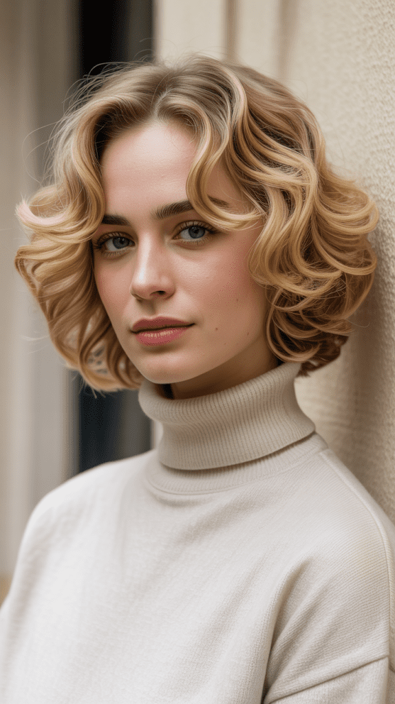 Wheat Blonde Curly French Bob
